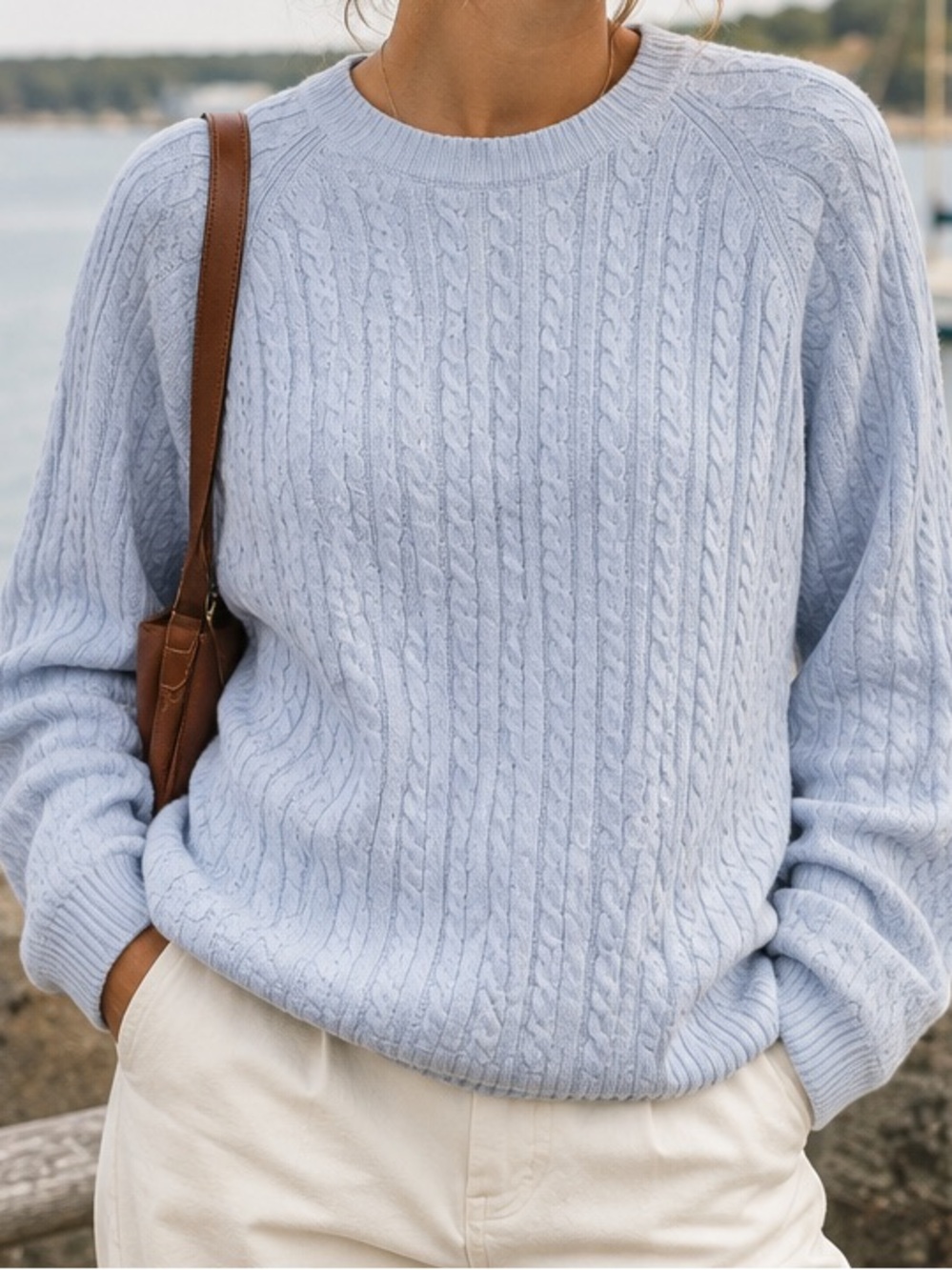 Vintage GAP Cable Knit Sweater XL Light Blue Cotton Preppy Grandpa Core Y2K